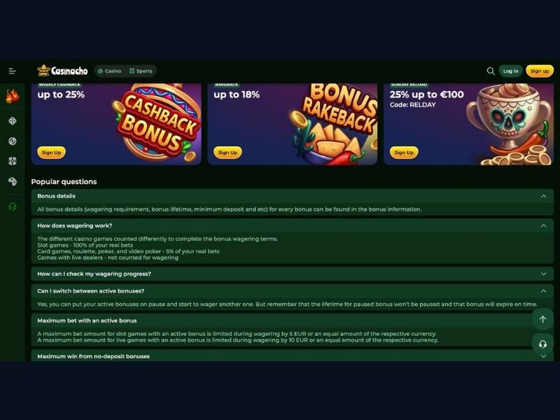 Boni Casinacho Casino (Nacho Casino) mobil: Willkommenspaket, Cashback und RELDAY vollständig per Smartphone nutzen